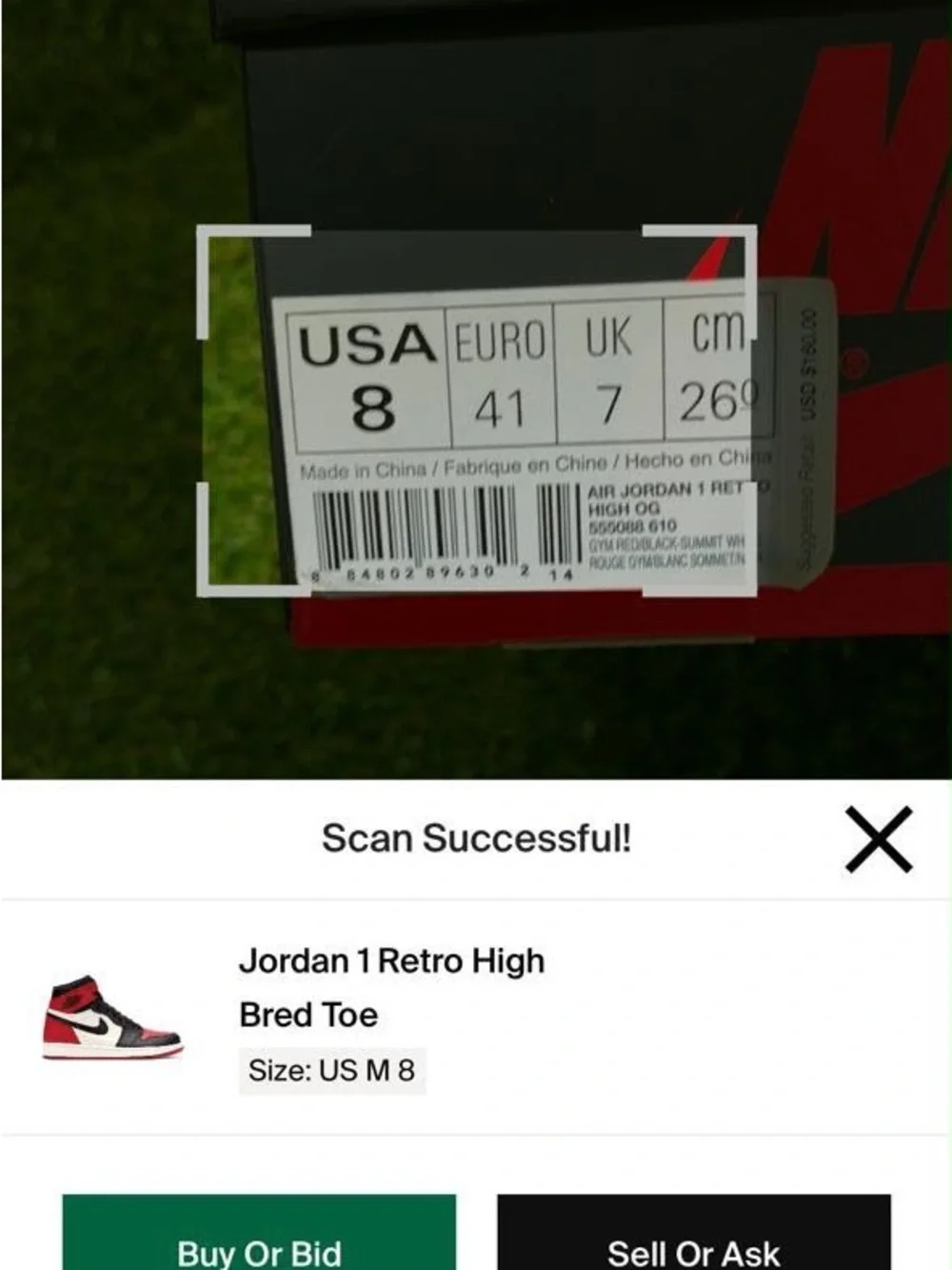 EMPTY BOX ONLY + Laces - Air Jordan 1 Retro High OG Bred Toe 2018 Size 8